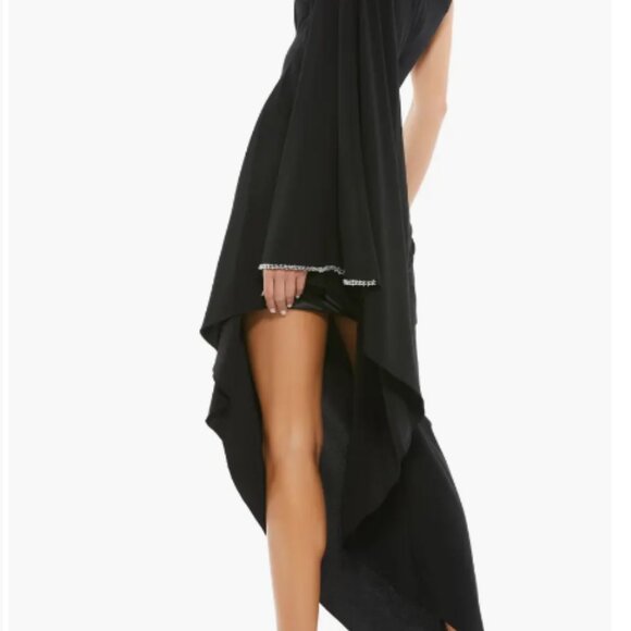 MAC DUGGAL 11247 ONE SHOULDER ASYMMETRICAL HEM FLOWEY BLACK MIDI DRESS sz 2 - Picture 5 of 6